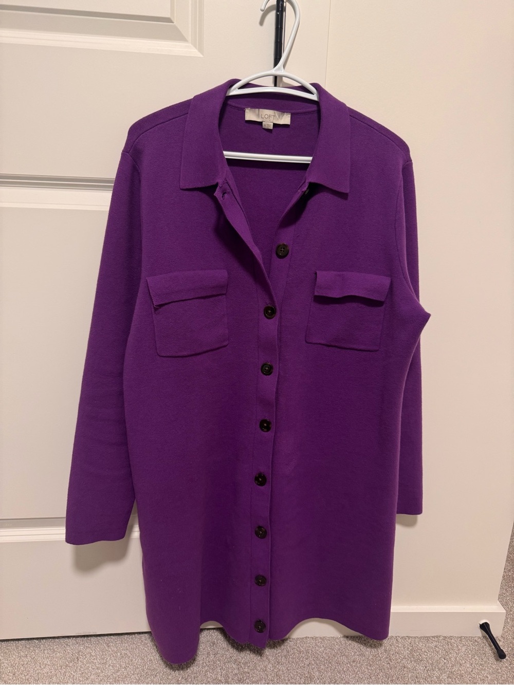 LOFT Purple Button-Front Shirt Dress